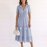 Romysia | Short Sleeve Striped Tiered Midi Dress