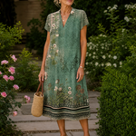Vesine | Floral Collared Short Sleeve Midi Dress