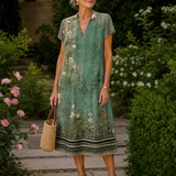 Vesine | Floral Collared Short Sleeve Midi Dress