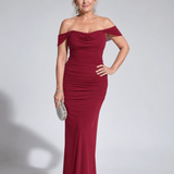 Marmarie | Off Shoulder Fitted Silhouette Midi Dress