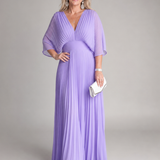 Isawen | V Neck Long Sleeve Pleated Maxi Dress