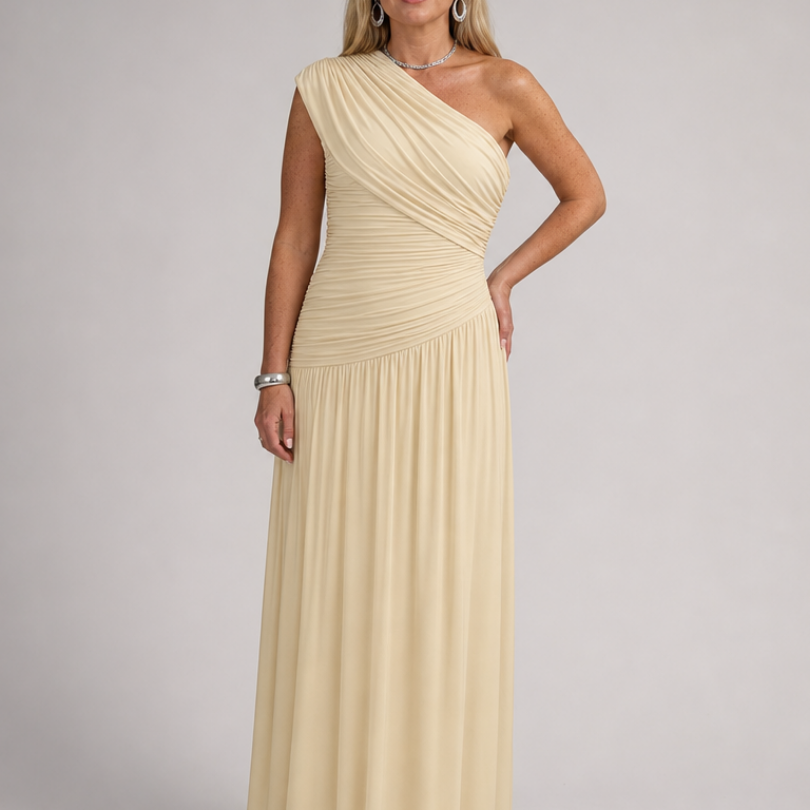 Esmemarie | One Shoulder Draped Bodice Maxi Dress