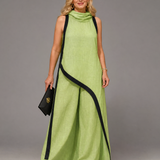 Tovarina | Contrast Trim Sleeveless Layered Top And Wide Leg Pants Set