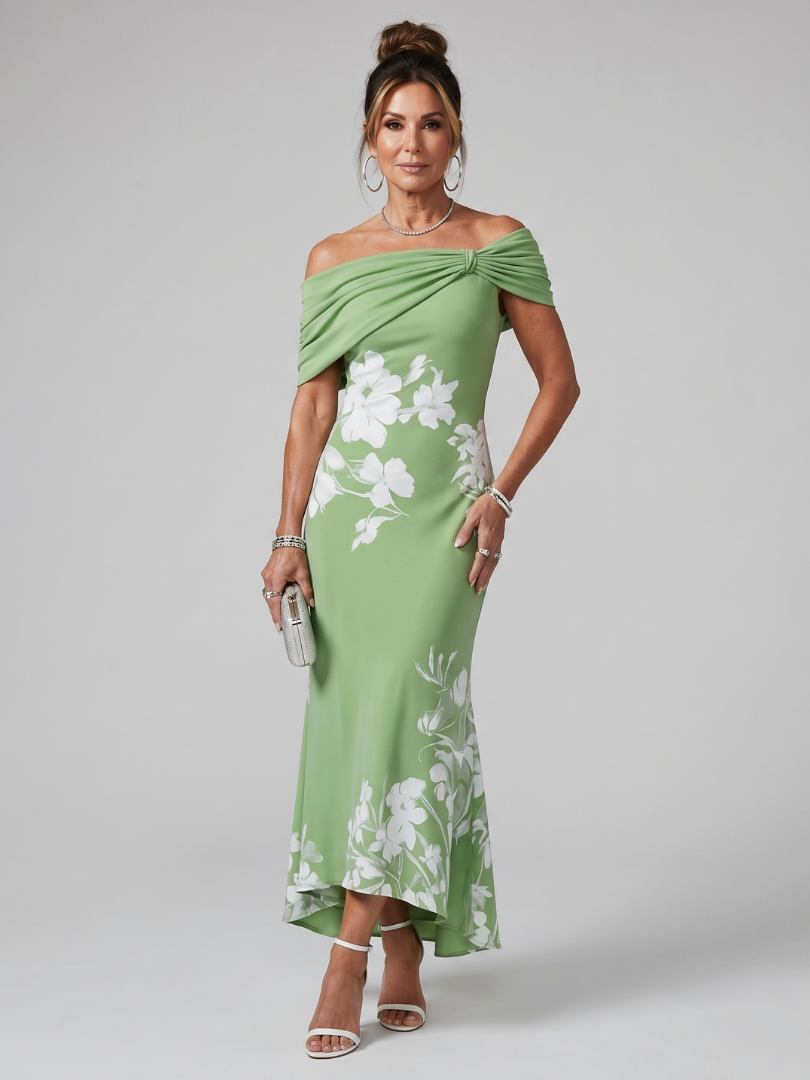 Sabwynne | Off Shoulder Draped Neckline Midi Dress