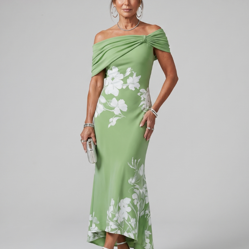 Sabwynne | Off Shoulder Draped Neckline Midi Dress