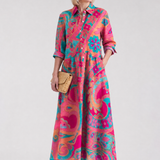 Lilamae | Printed Button Front Collared Midi Dress