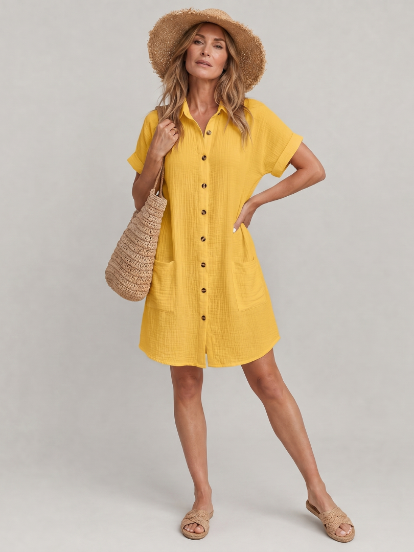 Briavia | Short Sleeve Front Pockets Knee Length Dress