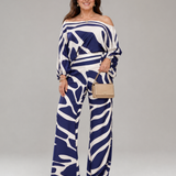 Romyna | Abstract Print Off Shoulder Top And Wide Leg Pants Set