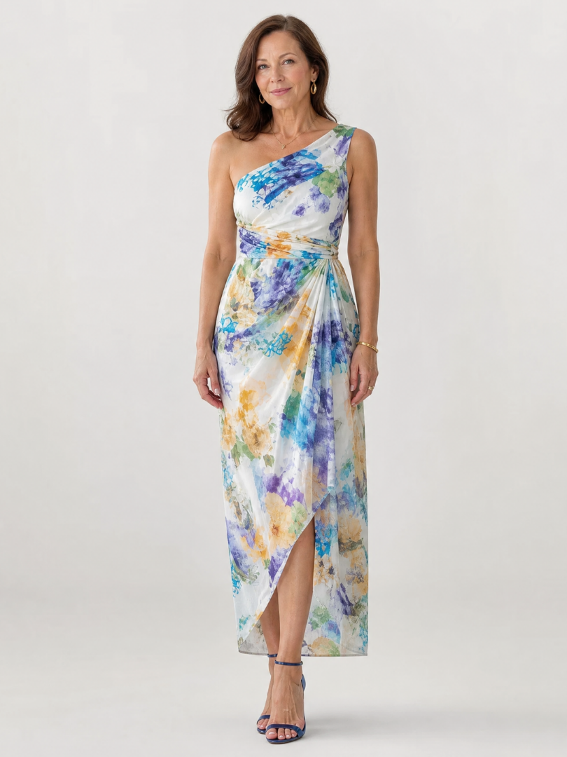 Thalrose | One Shoulder Floral Print Midi Dress
