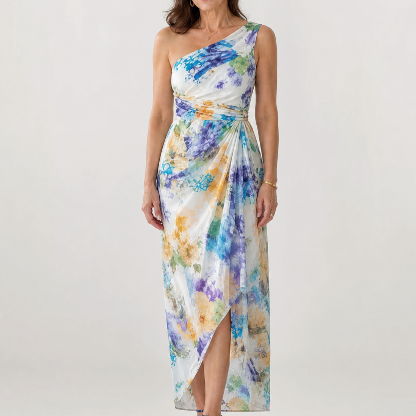 Thalrose | One Shoulder Floral Print Midi Dress