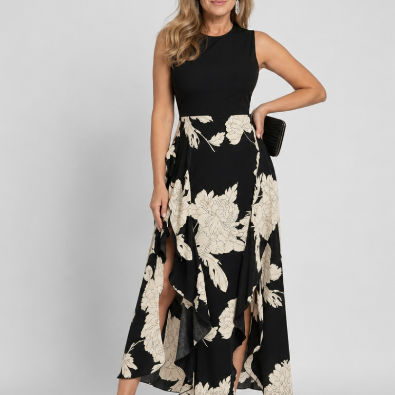 Sabetta | Sleeveless Floral Print High Low Hem Midi Dress