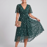 Daldra | Flutter Sleeve Gathered Waist Floral Print Midi Dress