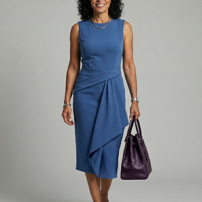 Esmenia | Asymmetric Drape Midi Dress
