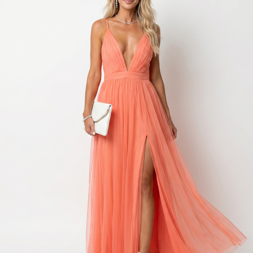 Roswynne | Deep V Strap Pleated Maxi Dress