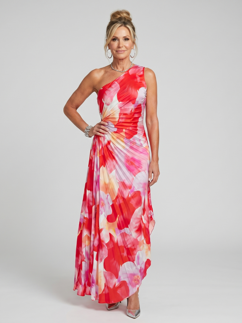 Sabette | One Shoulder Pleated Bodice Midi Dress