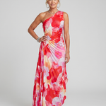 Sabette | One Shoulder Pleated Bodice Midi Dress