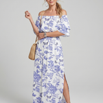 Orlalia | Off Shoulder Soft Floral Print Midi Dress