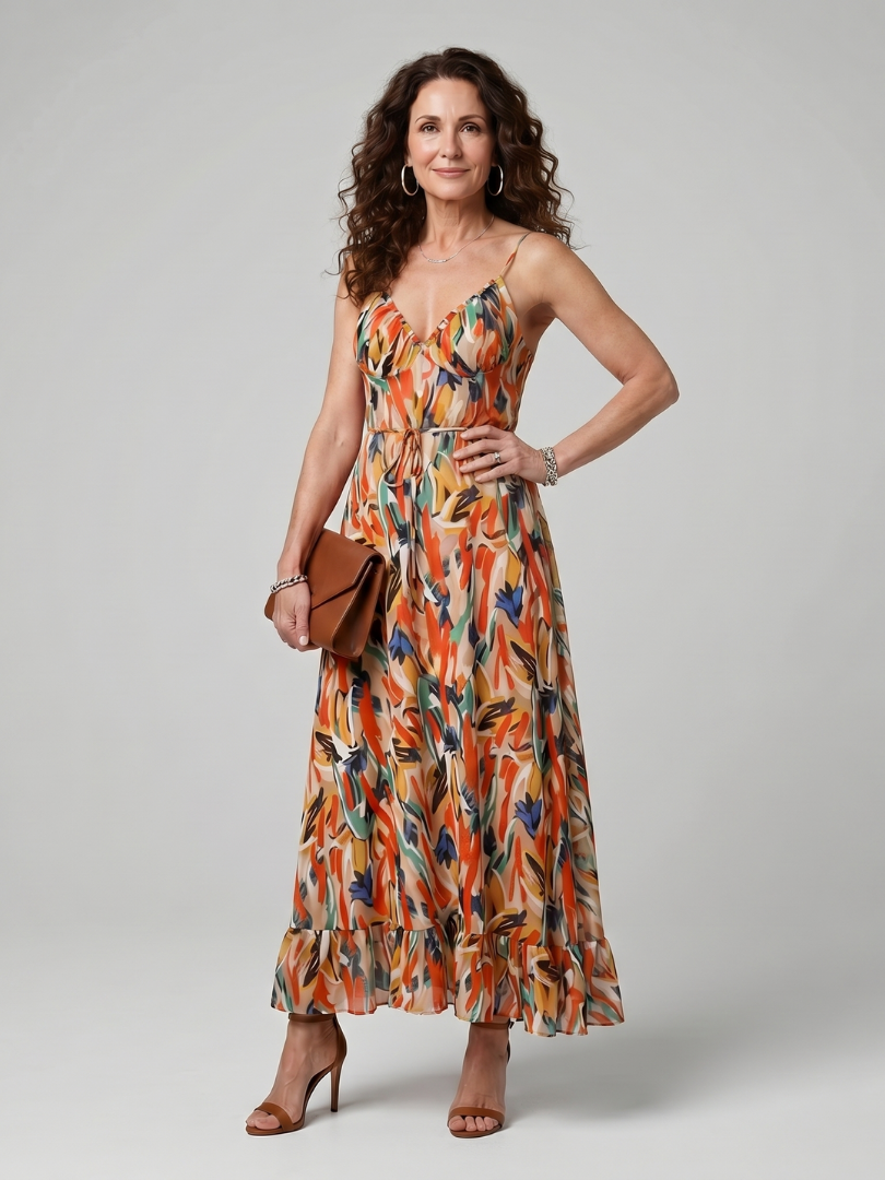 Marwyn | Spaghetti Strap Abstract Print Midi Dress