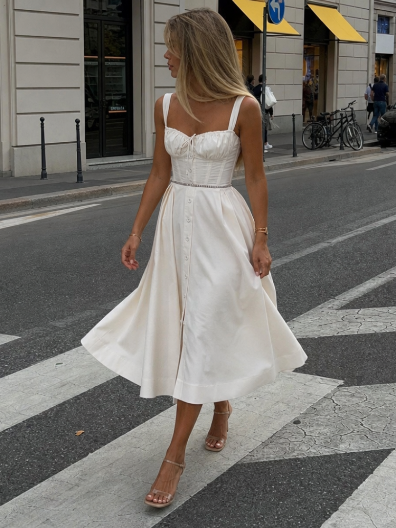 Milmae | Sleeveless Structured Bodice Midi Dress