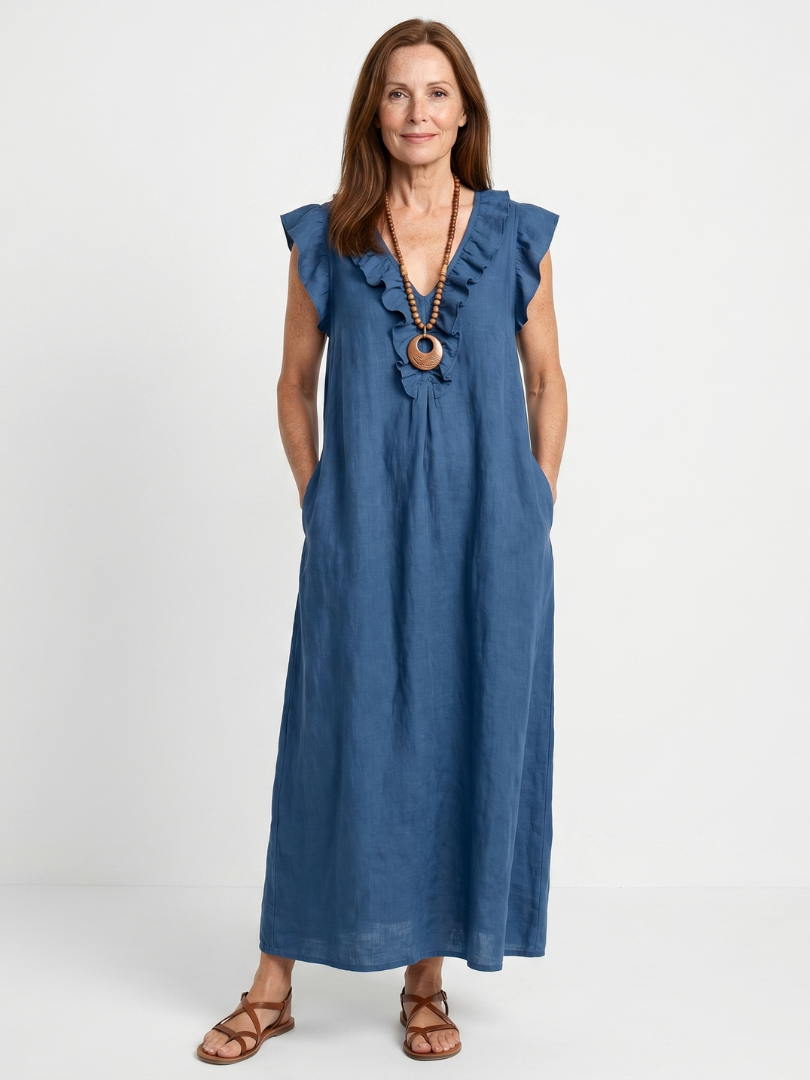 Briabeth | Ruffle Trim Sleeveless Neck Midi Dress