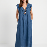 Briabeth | Ruffle Trim Sleeveless Neck Midi Dress
