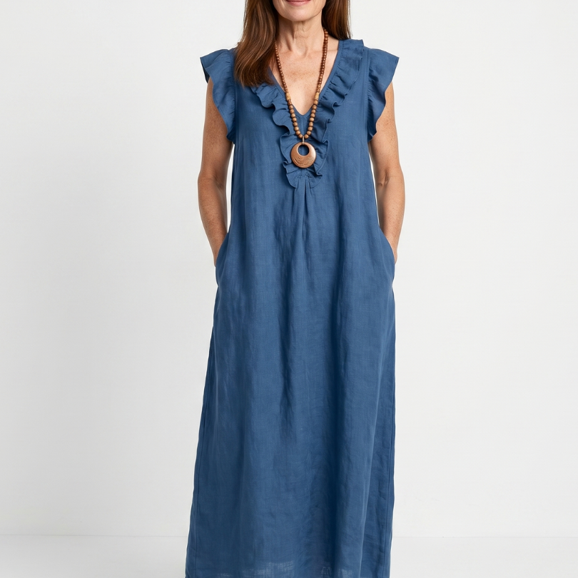 Briabeth | Ruffle Trim Sleeveless Neck Midi Dress