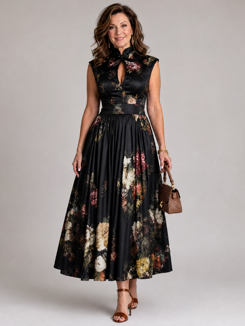 Magdaney | Floral Keyhole Midi Dress
