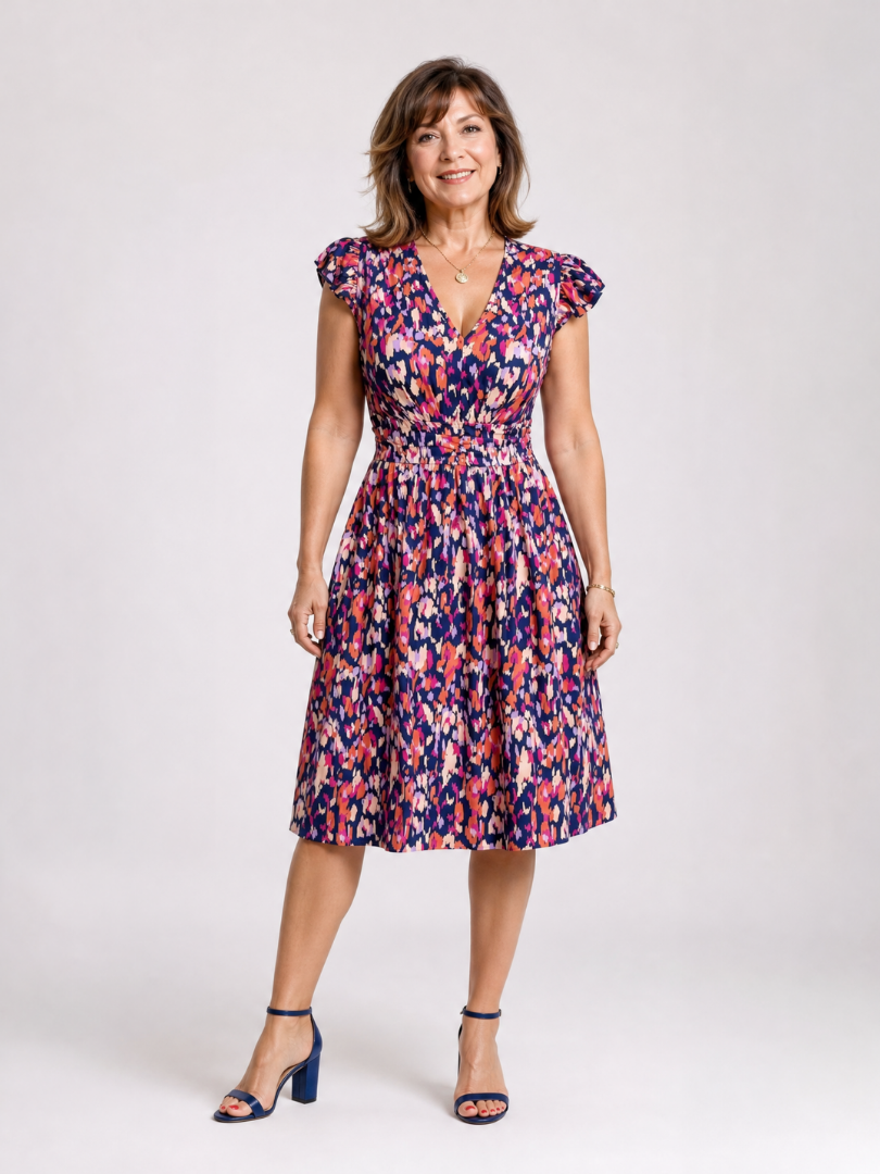 Nora | Flutter Sleeve Printed Knee Length Dress