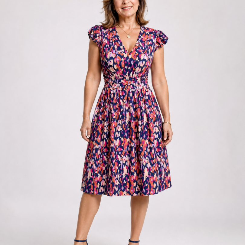 Nora | Flutter Sleeve Printed Knee Length Dress