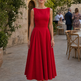 Rosmarie | Sleeveless Crew Neck Fitted Bodice Midi Dress