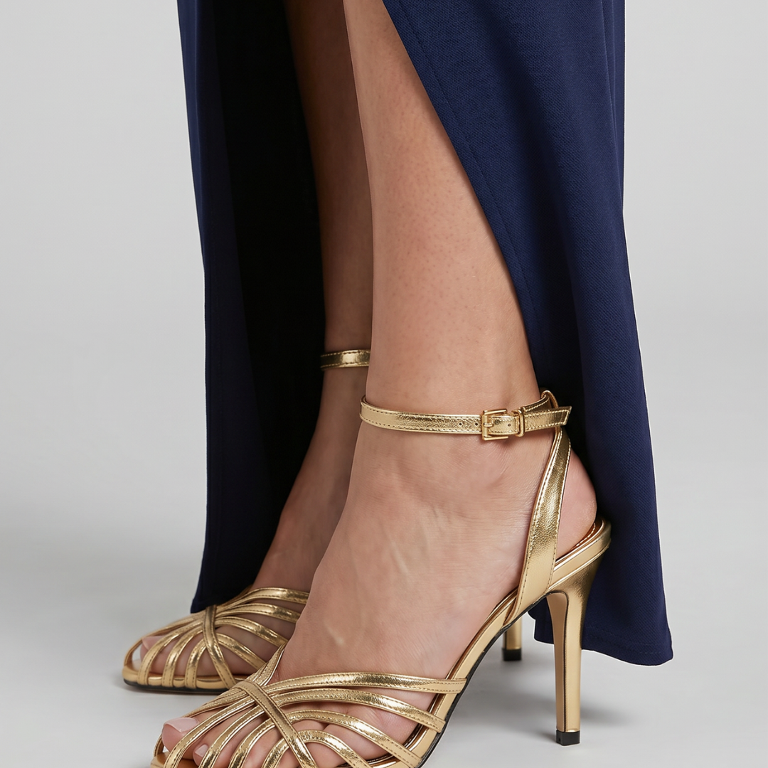 Laebelle | Metallic Strappy Pointed Toe Heeled Sandals
