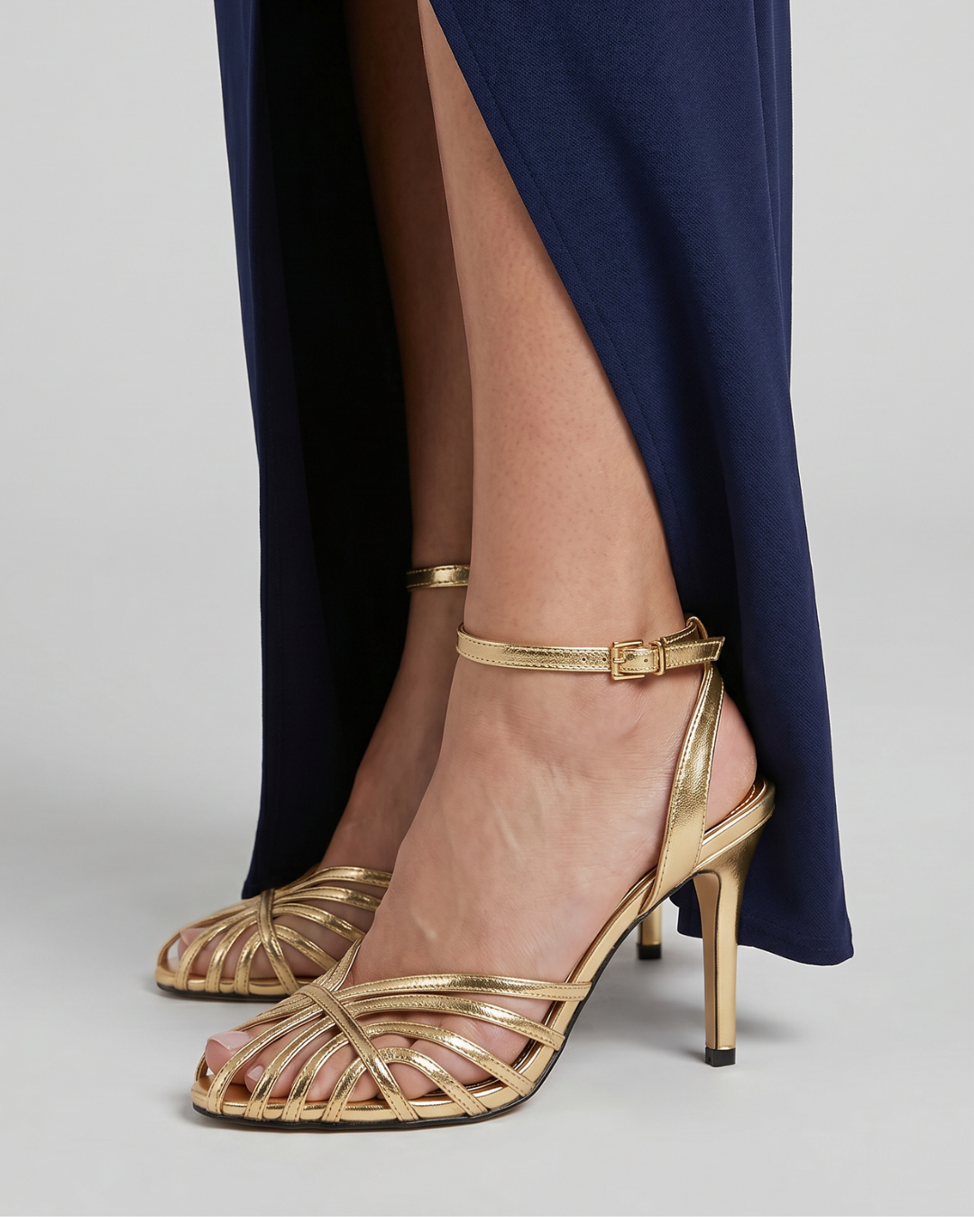 Laebelle | Metallic Strappy Pointed Toe Heeled Sandals
