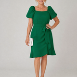 Marenine | Short Puff Sleeve Side Tie Detail Mini Dress