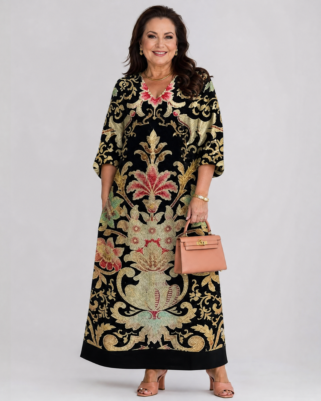 Beletta | Vivid Vintage Pattern Pocket Detail Midi Dress