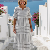 Mirlyn | Short Sleeve Striped Tiered Midi Dress
