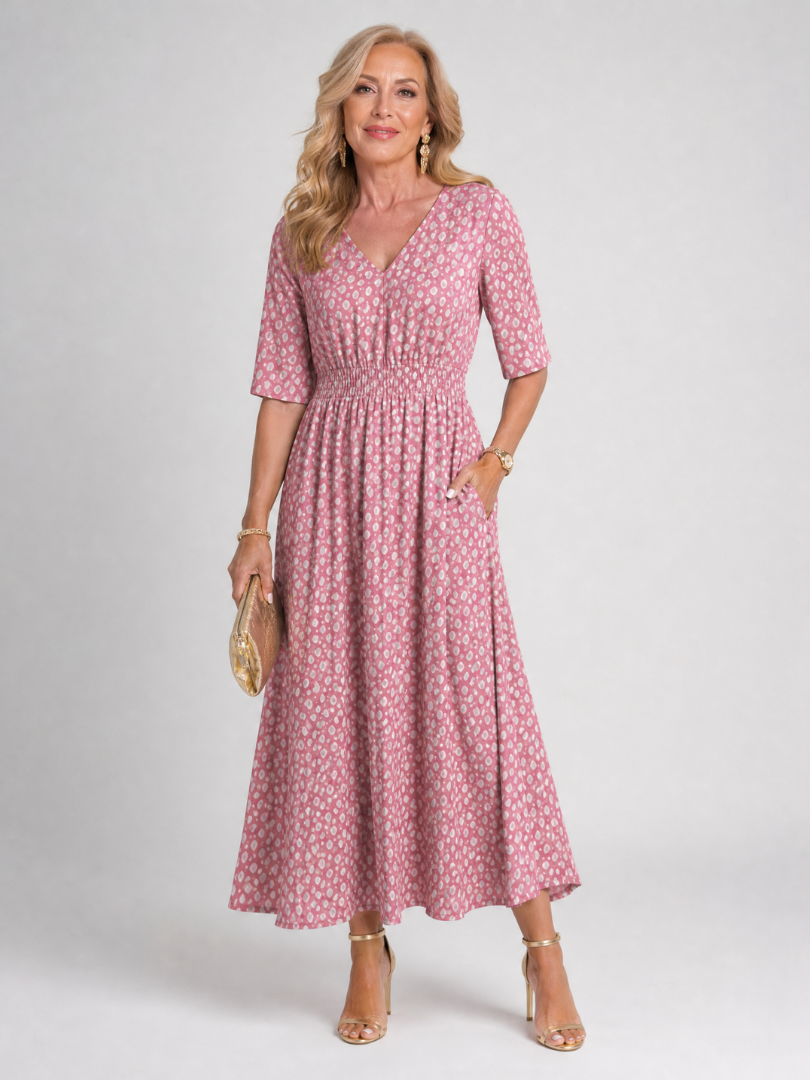 Verathea | Printed V Neck Midi Dress
