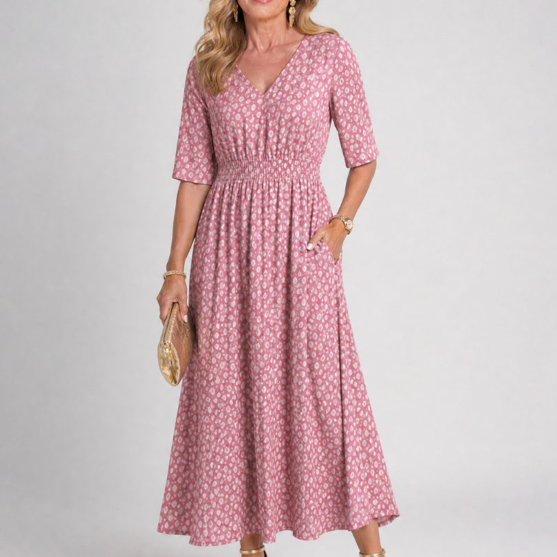 Verathea | Printed V Neck Midi Dress