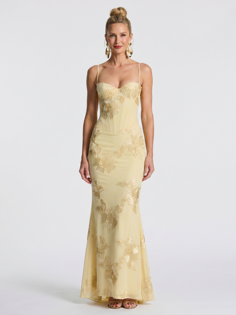 Casmae | Embroidered Strap Fitted Maxi Dress