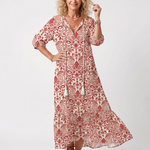 Penlette | Ornate Print Tassel Tie Midi Dress