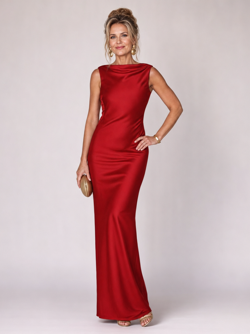 Talette | Sleeveless Boat Neck Fitted Maxi Dress