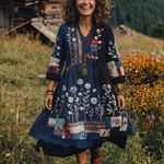 Fiodra | Embroidered Panel Long Sleeve Midi Dress