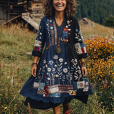 Fiodra | Embroidered Panel Long Sleeve Midi Dress