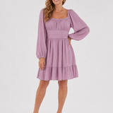 Camette | Long Sleeve Ruffle Hem Knee Length Dress