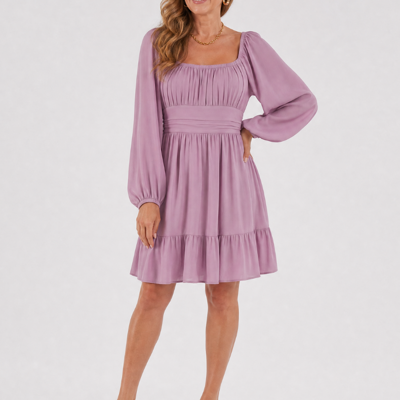 Camette | Long Sleeve Ruffle Hem Knee Length Dress