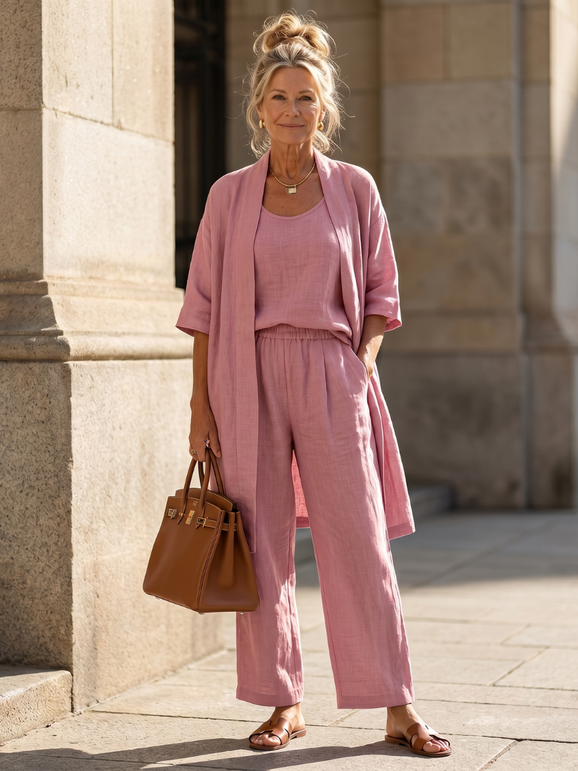 Theassa | Three Piece Relaxed Top Pant Set