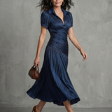 Mirna | Pleated Waistline Stripe Midi Dress
