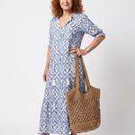 Delndra | Tassel Tie Neck Printed Midi Dress