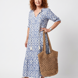 Delndra | Tassel Tie Neck Printed Midi Dress