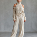 Dahlette | Open Shoulder Knit Top And Wide Leg Pants Set