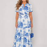 Fiobeth | Printed Short Sleeve Tiered Midi Dress